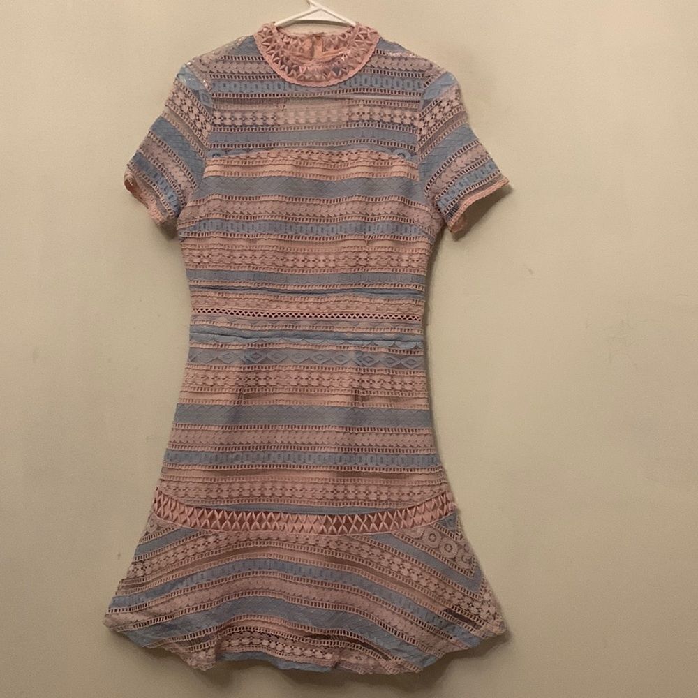 Foxiedox blue pink crocheted and lace Clarinda dress Size M NWT